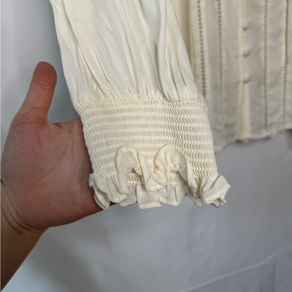 Johnny Was Cream Pleated Ruffled Blouse - Size L - Like New - Picture 5 of 9